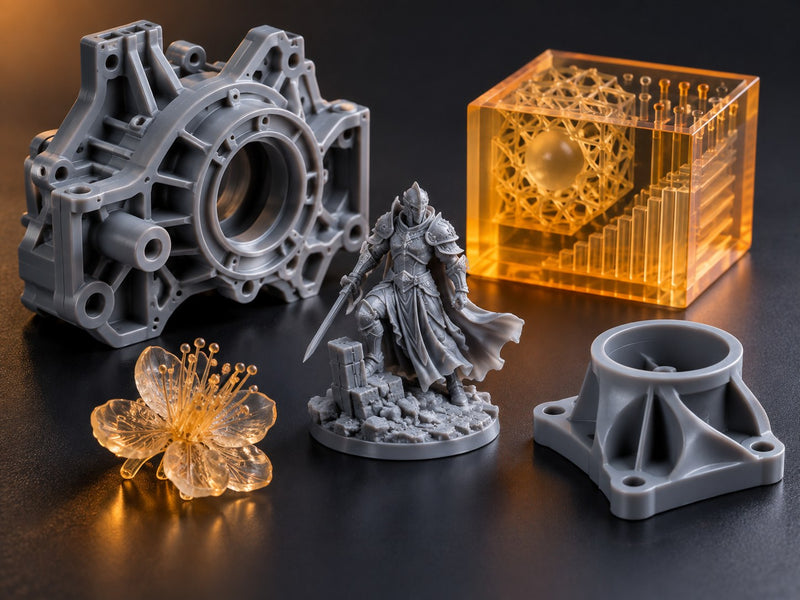 Detailed components and model produced with SLA resin printing